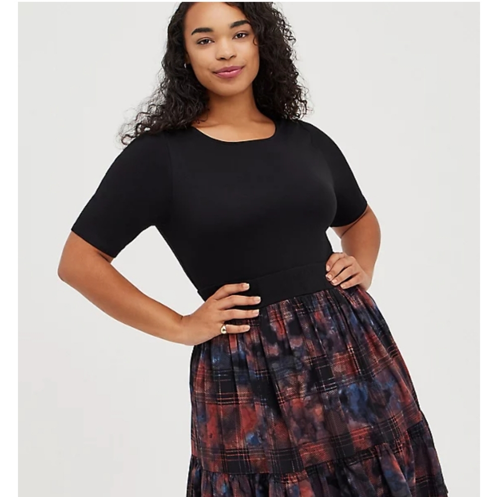Torrid tiered mini dress-super soft & challis plaid red & black